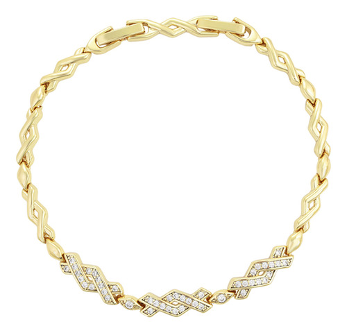 Brazalete Oro 14k Lam Swarovski 19-21cm Regalo Perfecto Dama