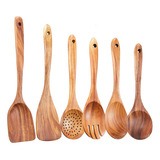 Juego De Utensilios De Cocina De Madera, 6 Cucharas De Mader