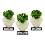 3 Vasos Coração  + Plantas Artificiais - Decoração Sala 