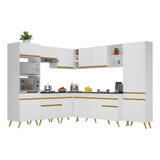 Armário Cozinha Completa De Canto Veneza Multimóveis V2047 Cor Branco/dourado
