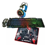 Combo Gamer Iluminacion Teclado Mouse Audífonos + Mouse Pad