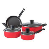 Batería De Cocina Roja De Aluminio Cinsa Antiadherente 7 Pzs Color Rojo