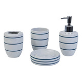 Set Baños Ceramica 4 Piezas Dispenser Porta Cepillo Rojo Color Azul