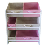 Organizador De Brinquedo Medio  Rosa E Bege Palha Organibox