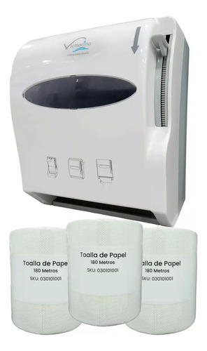 Dispensador De Papel Con Palanca + 3 Rollos Toalla Papel 