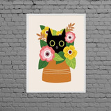 Quadro Gatinho 33x24cm - Vidro E Madeira Branca