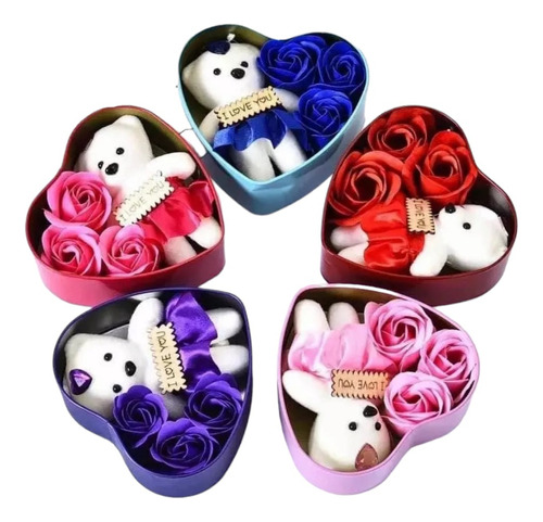 Set Caja Con Osito Oso Más Rosas Regalo Mamá Amor