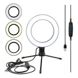 Iluminador Ring Light Anel Luz De Led 16cm + Tripé De Metal