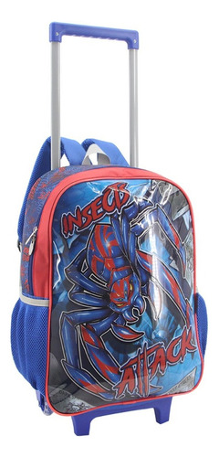 Mochila Carro Con Ruedas Escolar Niños Reforzada Araña Color Azul Diseño De La Tela Liso