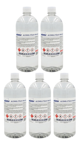 Alcoholgel 70% Cert. Isp 1 Litro Higienizante - Pack 5 Un