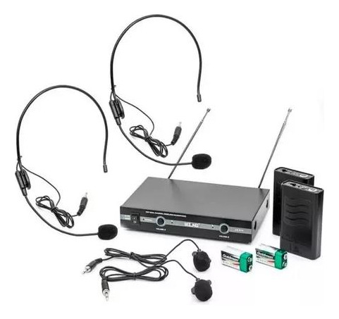 Kit Microfone Vhf Sem Fio Auricular Headset Lapela Lelong