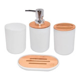 Set De Baño 4 Piezas De Plastico Y Bambu En Caja