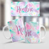 Taza De Ceramica, Personalizada, Con Nombre, Hojas, Flores