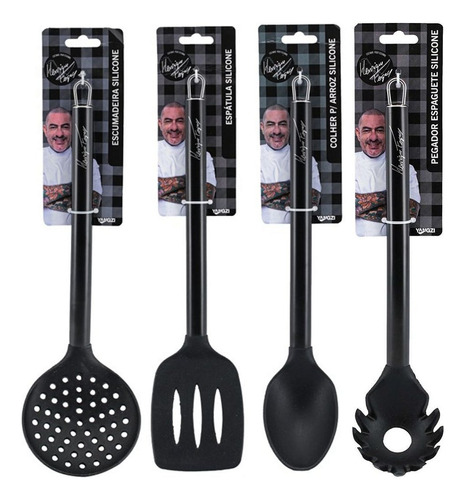 Jogo 4 Colheres Silicone Black Cozinha Inox Henrique Fogaça