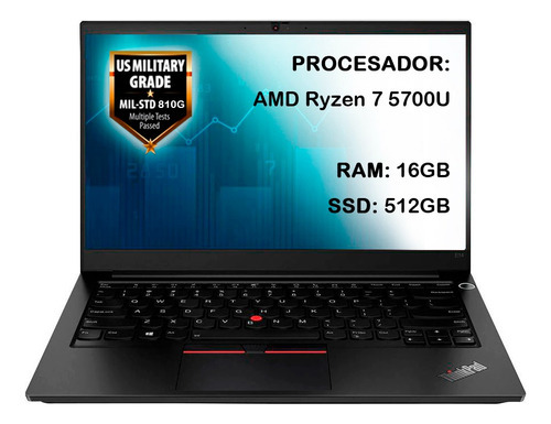 Portátil Lenovo Thinkpad E14 Ryzen 7 5700u G3 16gb 512gb Fhd Color Negro