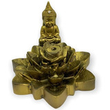 Incensário Cascata Flor De Lotus Buda Tibetano Dourado 7 Cm