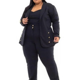 Conjunto Calça E Cropped Blazer Social Plus Size