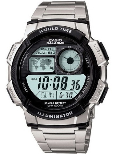 Reloj Casio Core Acero Ae1000wd 5 Alarmas Hora Mundial Crono