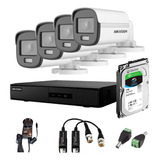 Kit Seguridad Hikvision Dvr 8ch + 4 Camaras Colorvu + Disco 