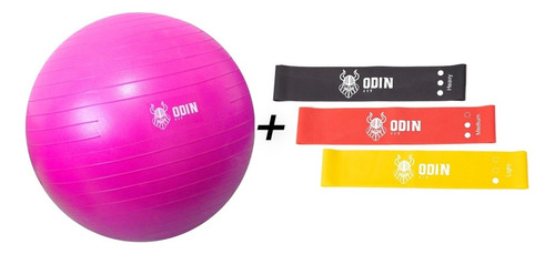 Kit Elastico Para Exercicios + Bola Pilates 75 Cm Odin Fit Cor Rosa