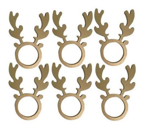 Argola Anel Porta Guardanapos Alce Em Mdf Dourado - 8 Peças