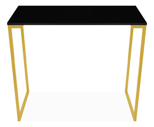 Mesa Estilo Industrial 90cm Moderna Tampo Preta Base Dourado