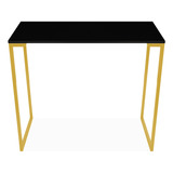 Mesa Estilo Industrial 90cm Moderna Tampo Preta Base Dourado