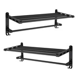 2 Pack De Toallero De De Aluminio Negro Con Repisa Y Ganchos