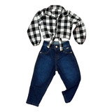 Conjunto Infantil Menina Camisa Flanela Xadrez E Calça Jeans