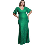 Vestido Verde Esmeralda Plusize De Renda Sereia Do 46 Ao 56