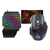 Kit Teclado One Hand Rgb + Mouse Gamer Pc Ps4/5 Xone/ S /cel