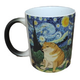 Taza Magica Perro Cheems Arte Noche Estrellada