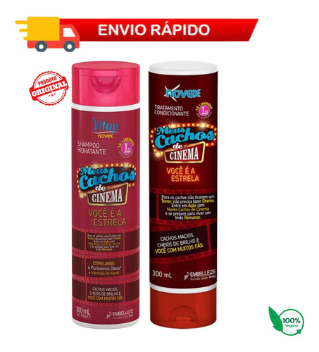  Kit Shampoo Cond Tratamento Cachos Cinema Vitay Novex