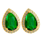 Brinco Gota Zirconia Verde Ouro 18k Dourado Zirconia Pedra