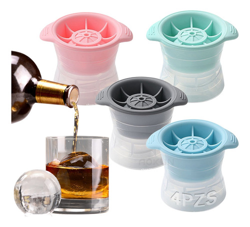 4 Moldes De Silicon Cubo De Hielo Esferas Whiskey Gelatina