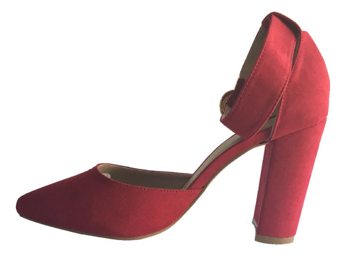 Zapatilla De Tacon Ancho Rojo Nobuck