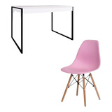 Mesa Escrivaninha + Eames Kids Infantil Base Madeira Linda