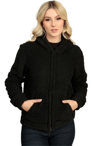 Blusa Feminina De Frio Inverno Grossa Capuz Teddy Peluciado