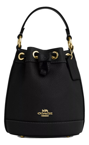 Bolsa Coach Original Dempsey Drawstring Bucket Bag 15 Negro Acabado De Los Herrajes Dorado Diseño De La Tela Liso