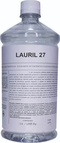 Lauril 27 Liquido 1lt Matéria Prima Para Cosmético E Higiene