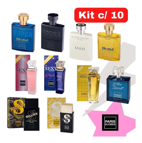 Kit C/ 10 Perfumes Paris Elysees 100ml Original Atacado
