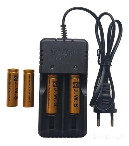 Carregador + 4 Baterias 14500 3.7v 6800mah Lanterna Tática