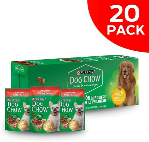 Purina® Dog Chow® Sobres Pollo Y Carne 20 Unidades 100g C/u