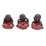 Escultura Trio Buda Da Sabedoria Crianças Em Resina 8cm