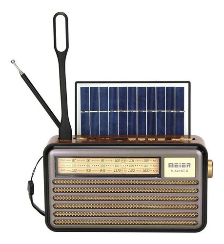 Parlante Bluetooth Radio Retro Fm Luz Led Recargable Solar Color Dorado