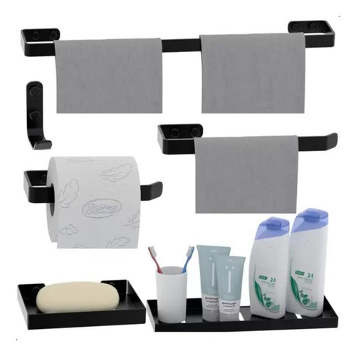 Kit Banheiro Lavabo Premium Preto Fosco 6 Peças Full