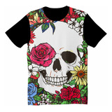 Camiseta/camisa Caveira E Flores Tropicais Sublimação