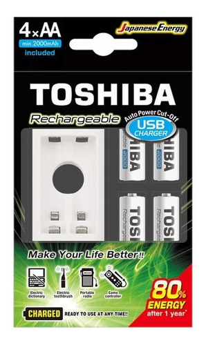 Cargador De Pilas Usb Toshiba 4 Pilas Incl. Autocorte
