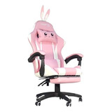 Silla Gamer Reclinable Con Orejas Ergonómica Tela Respirable Color Rosa