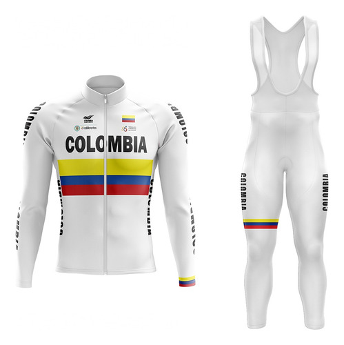 Uniforme Ciclismo Ruta Mtb Colombia Blanco Badana Gel Largo